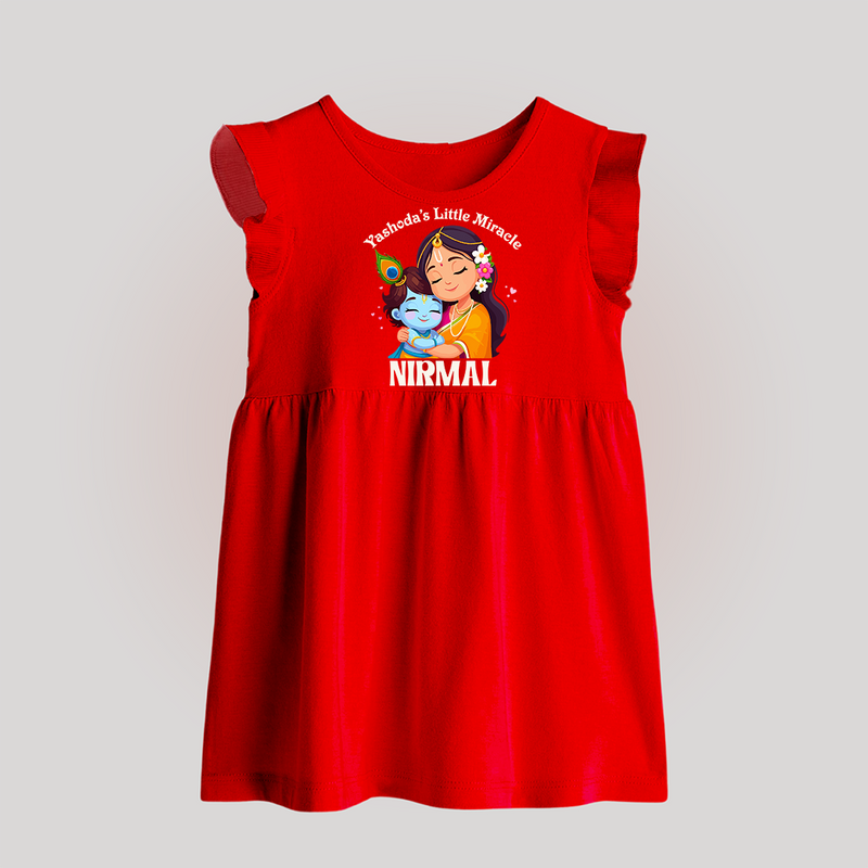 Yashoda's Little Miracle Baby Frock | Personalized Baby Frock for Krishna's Miraculous Child - RED - 0 - 3 Months Old (Chest 17")