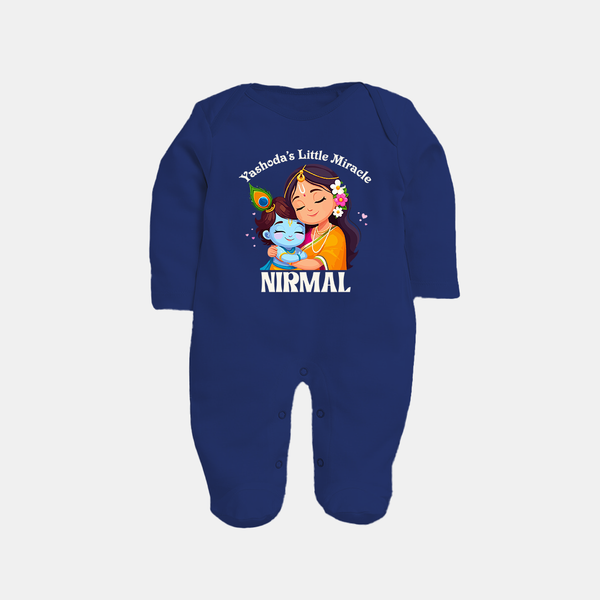 Yashoda's Little Miracle Sleep Suit | Personalized Baby Sleep Suit for Krishna's Miraculous Child - NAVY BLUE - New Born (Chest 7.5")