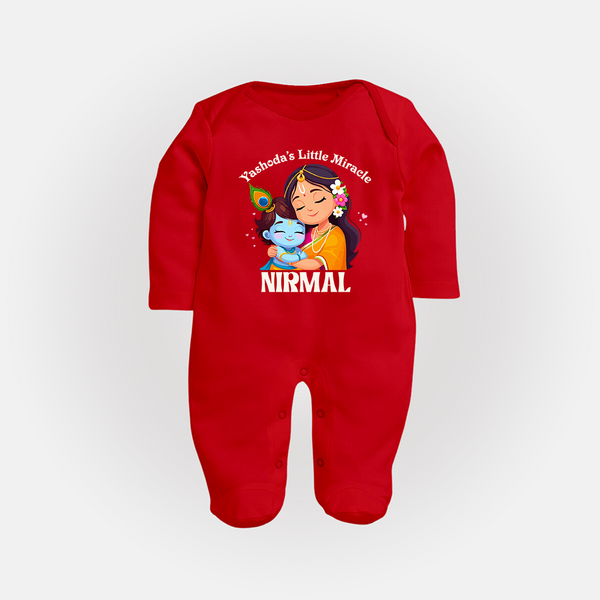 Yashoda's Little Miracle Sleep Suit | Personalized Baby Sleep Suit for Krishna's Miraculous Child - RED - New Born (Chest 7.5")