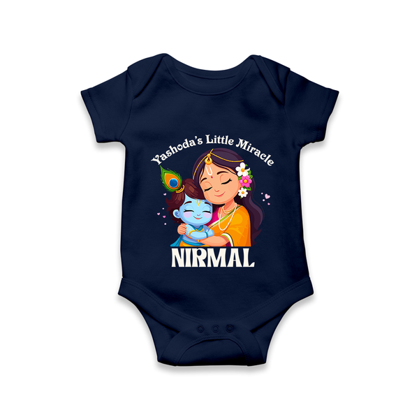 Yashoda's Little Miracle Romper / onesie | Personalized Baby Romper / onesie for Krishna's Miraculous Child - NAVY BLUE - New Born (Chest 14")