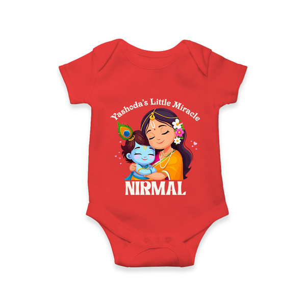 Yashoda's Little Miracle Romper / onesie | Personalized Baby Romper / onesie for Krishna's Miraculous Child - RED - New Born (Chest 14")