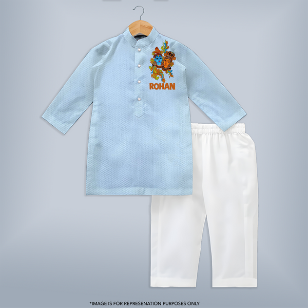 Customized Krishna Kurta | Personalized Baby Kurta for Krishna's Celebration - BABY BLUE - 3 - 6 Months Old (Chest 24", Kurta Length 14'', Waist 19", Pant Length 14")