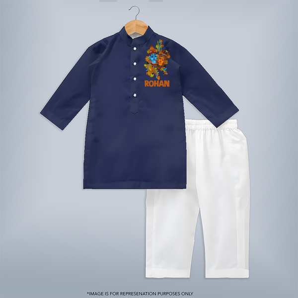 Customized Krishna Kurta | Personalized Baby Kurta for Krishna's Celebration - NAVY BLUE - 3 - 6 Months Old (Chest 24", Kurta Length 14'', Waist 19", Pant Length 14")