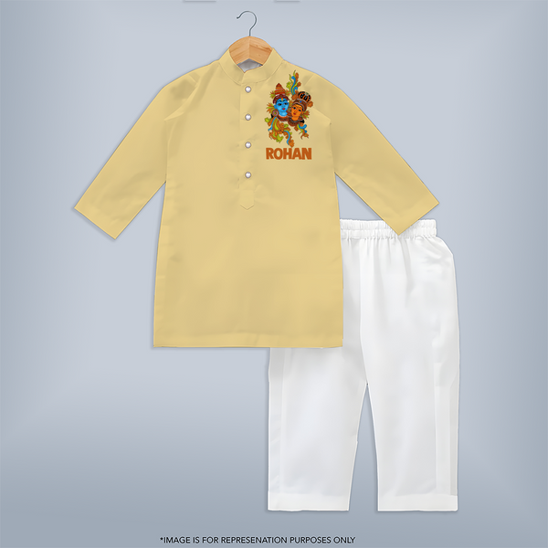 Customized Krishna Kurta | Personalized Baby Kurta for Krishna's Celebration - PASTEL YELLOW - 3 - 6 Months Old (Chest 24", Kurta Length 14'', Waist 19", Pant Length 14")