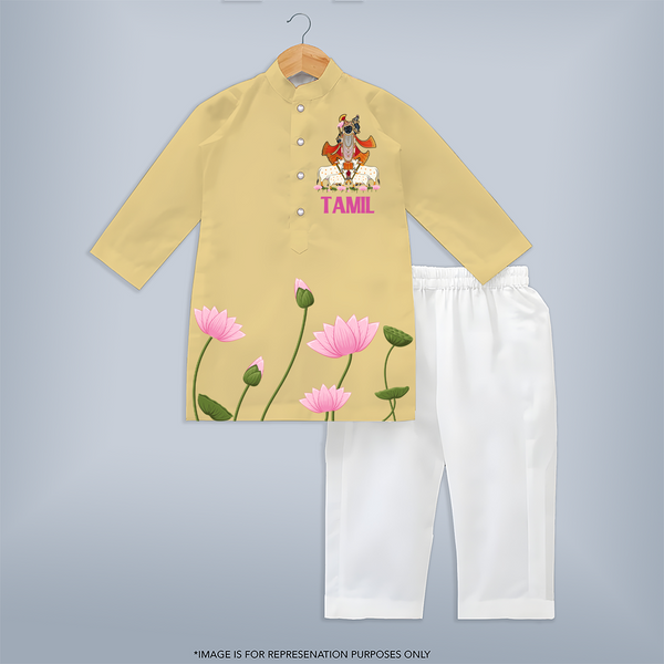 Little Krishna Customized Kurta | Personalized Kurta for Krishna's Little Devotee - PASTEL YELLOW - 3 - 6 Months Old (Chest 24", Kurta Length 14'', Waist 19", Pant Length 14")
