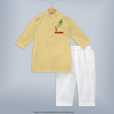 Peacock Leaf Customized Kurta | Custom Baby Kurta Inspired by Krishna's Feathers - PASTEL YELLOW - 3 - 6 Months Old (Chest 24", Kurta Length 14'', Waist 19", Pant Length 14")