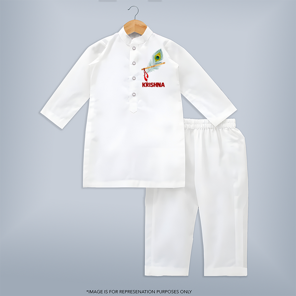Peacock Leaf Customized Kurta | Custom Baby Kurta Inspired by Krishna's Feathers - WHITE - 3 - 6 Months Old (Chest 24", Kurta Length 14'', Waist 19", Pant Length 14")