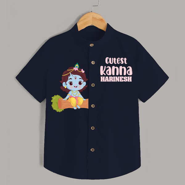 Cutest Kanna Shirt | Personalized Baby Shirt for Krishna's Little One - NAVY BLUE - 0 - 6 Months Old (Chest 23")