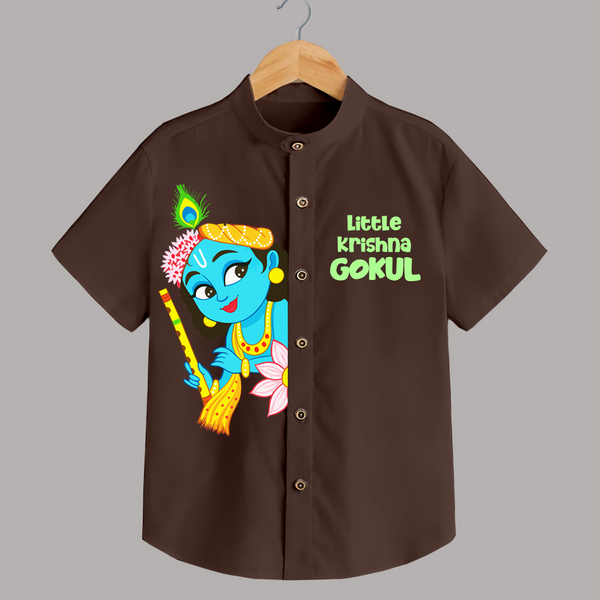 Little Krishna Shirt | Personalized Baby Shirt for Your Little Krishna - CHOCOLATE BROWN - 0 - 6 Months Old (Chest 23")