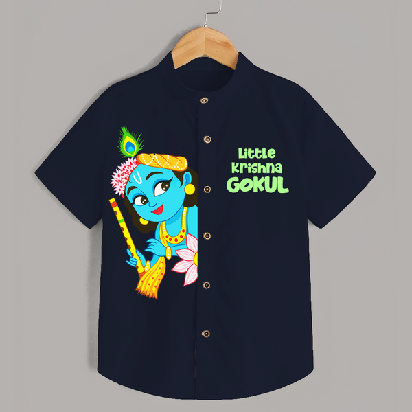 Little Krishna Shirt | Personalized Baby Shirt for Your Little Krishna - NAVY BLUE - 0 - 6 Months Old (Chest 23")
