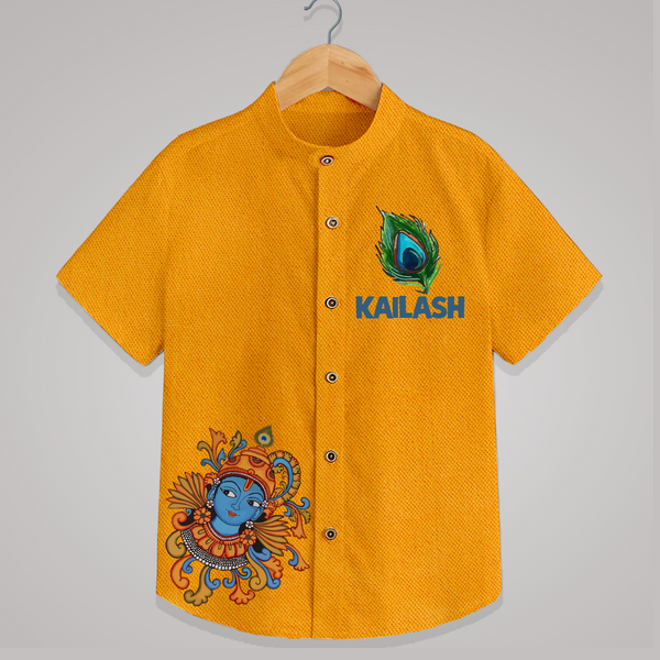 Peacock Leaf Shirt | Custom Baby Shirt Inspired by Krishna's Feathers - CHROME YELLOW - 0 - 6 Months Old (Chest 23")