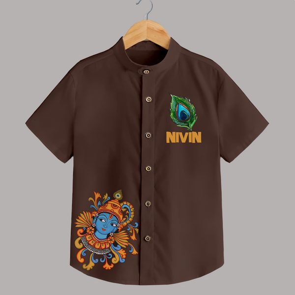 Peacock Leaf Shirt | Custom Baby Shirt Inspired by Krishna's Feathers - CHOCOLATE BROWN - 0 - 6 Months Old (Chest 23")