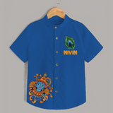 Peacock Leaf Shirt | Custom Baby Shirt Inspired by Krishna's Feathers - COBALT BLUE - 0 - 6 Months Old (Chest 23")