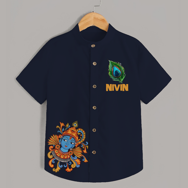 Peacock Leaf Shirt | Custom Baby Shirt Inspired by Krishna's Feathers - NAVY BLUE - 0 - 6 Months Old (Chest 23")