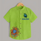 Krishna Lotus Shirt | Personalized Baby Shirt for Krishna's Devotee - LIME GREEN - 0 - 6 Months Old (Chest 23")