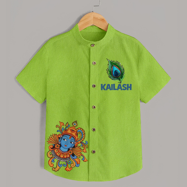 Krishna Lotus Shirt | Personalized Baby Shirt for Krishna's Devotee - LIME GREEN - 0 - 6 Months Old (Chest 23")