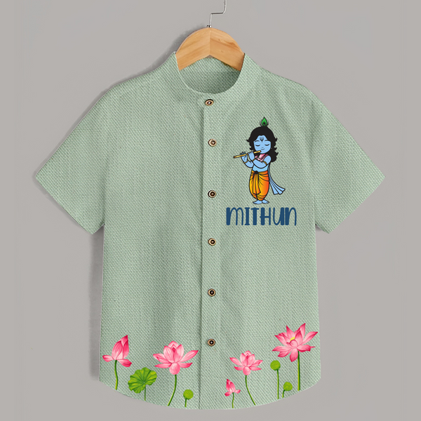 Krishna Lotus Shirt | Personalized Baby Shirt for Krishna's Devotee - MINT GREEN - 0 - 6 Months Old (Chest 23")