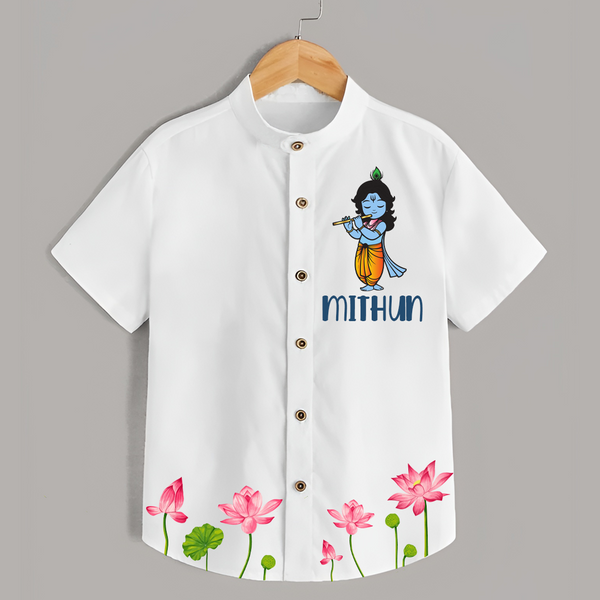 Krishna Lotus Shirt | Personalized Baby Shirt for Krishna's Devotee - WHITE - 0 - 6 Months Old (Chest 23")