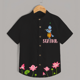 Krishna Lotus Shirt | Personalized Baby Shirt for Krishna's Devotee - BLACK - 0 - 6 Months Old (Chest 23")