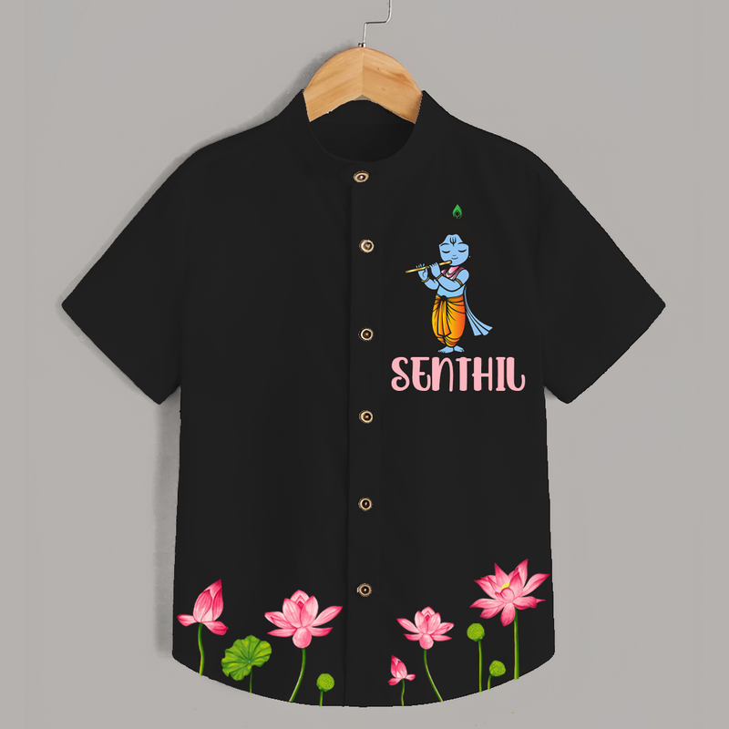 Krishna Lotus Shirt | Personalized Baby Shirt for Krishna's Devotee - BLACK - 0 - 6 Months Old (Chest 23")