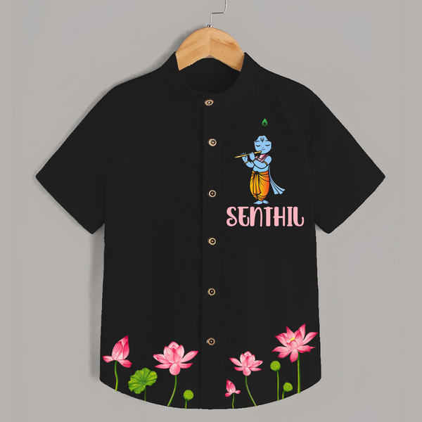 Krishna Lotus Shirt | Personalized Baby Shirt for Krishna's Devotee - BLACK - 0 - 6 Months Old (Chest 23")