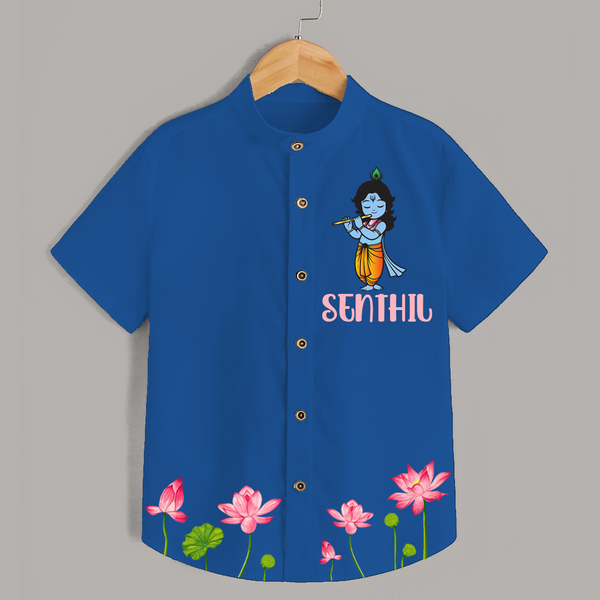 Krishna Lotus Shirt | Personalized Baby Shirt for Krishna's Devotee - COBALT BLUE - 0 - 6 Months Old (Chest 23")