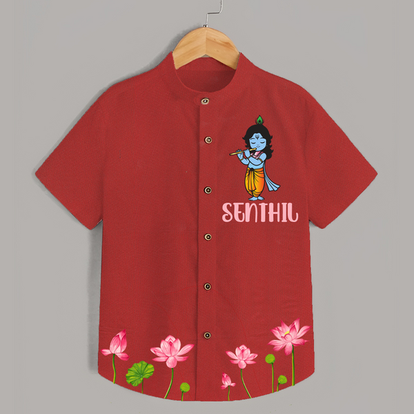 Krishna Lotus Shirt | Personalized Baby Shirt for Krishna's Devotee - RED - 0 - 6 Months Old (Chest 23")