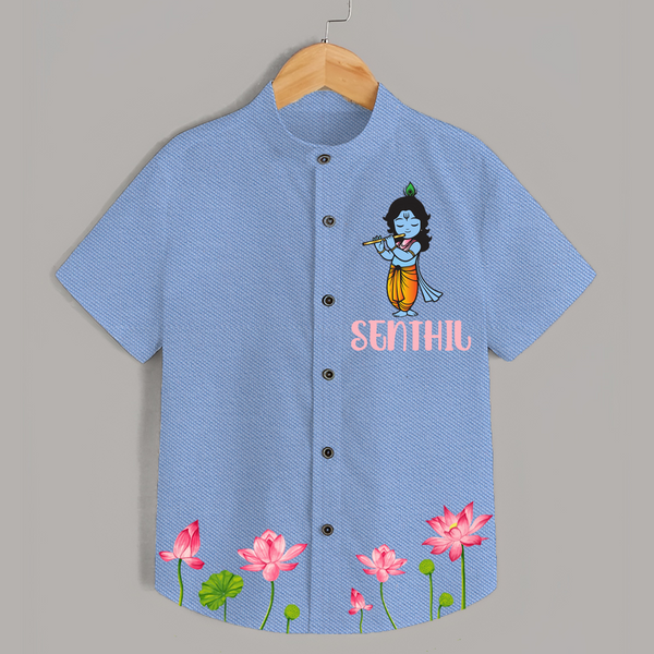 Krishna Lotus Shirt | Personalized Baby Shirt for Krishna's Devotee - SKY BLUE - 0 - 6 Months Old (Chest 23")