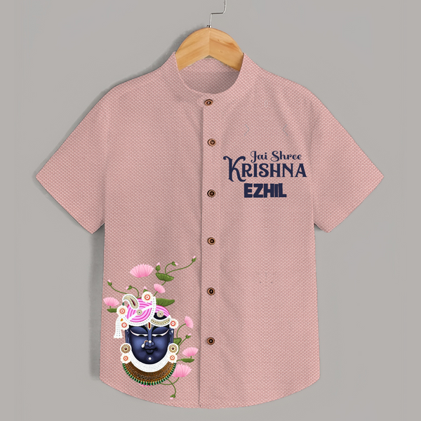 Jai Shree Krishna Shirt | Custom Baby Shirt Celebrating Lord Krishna - PEACH - 0 - 6 Months Old (Chest 23")