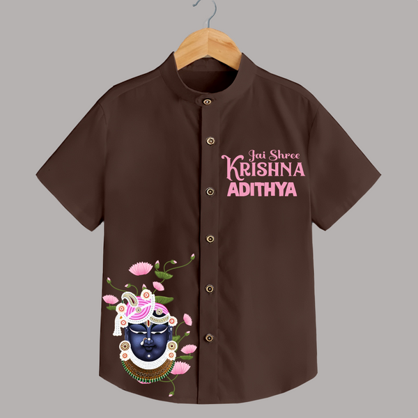 Jai Shree Krishna Shirt | Custom Baby Shirt Celebrating Lord Krishna - CHOCOLATE BROWN - 0 - 6 Months Old (Chest 23")