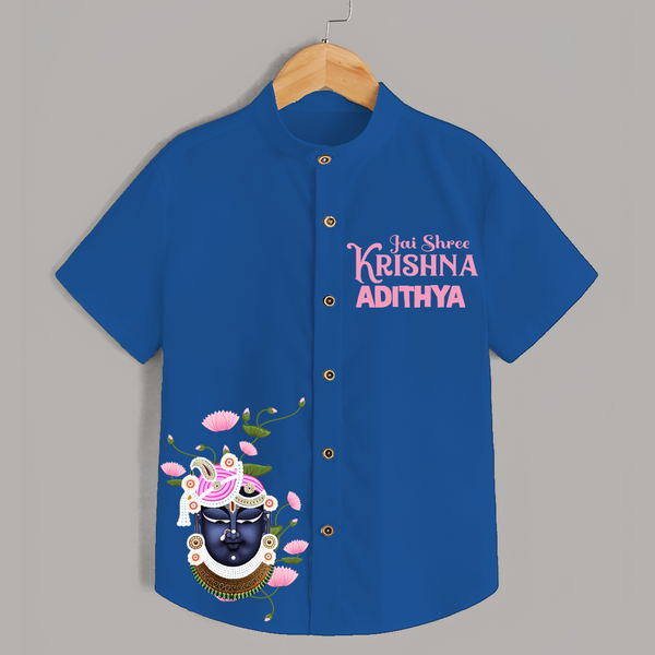 Jai Shree Krishna Shirt | Custom Baby Shirt Celebrating Lord Krishna - COBALT BLUE - 0 - 6 Months Old (Chest 23")