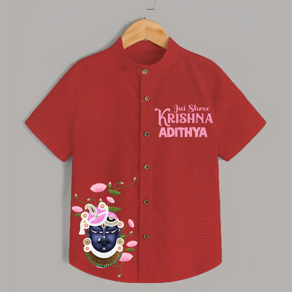 Jai Shree Krishna Shirt | Custom Baby Shirt Celebrating Lord Krishna - RED - 0 - 6 Months Old (Chest 23")