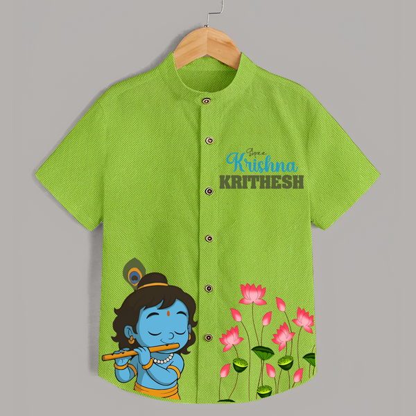 Shree Krishna Shirt | Personalized Baby Shirt for Krishna's Blessings - LIME GREEN - 0 - 6 Months Old (Chest 23")