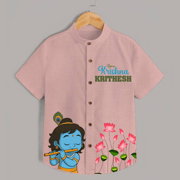 Shree Krishna Shirt | Personalized Baby Shirt for Krishna's Blessings - PEACH - 0 - 6 Months Old (Chest 23")