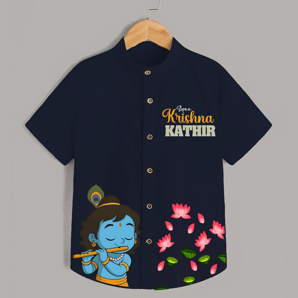 Shree Krishna Shirt | Personalized Baby Shirt for Krishna's Blessings - NAVY BLUE - 0 - 6 Months Old (Chest 23")