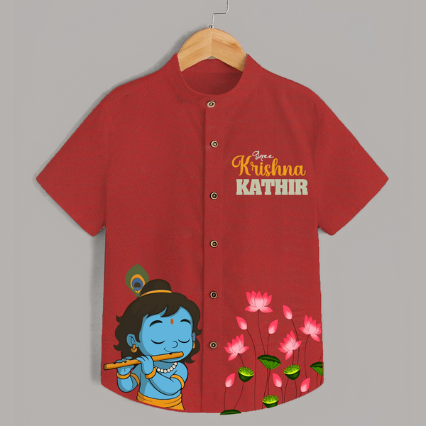 Shree Krishna Shirt | Personalized Baby Shirt for Krishna's Blessings - RED - 0 - 6 Months Old (Chest 23")
