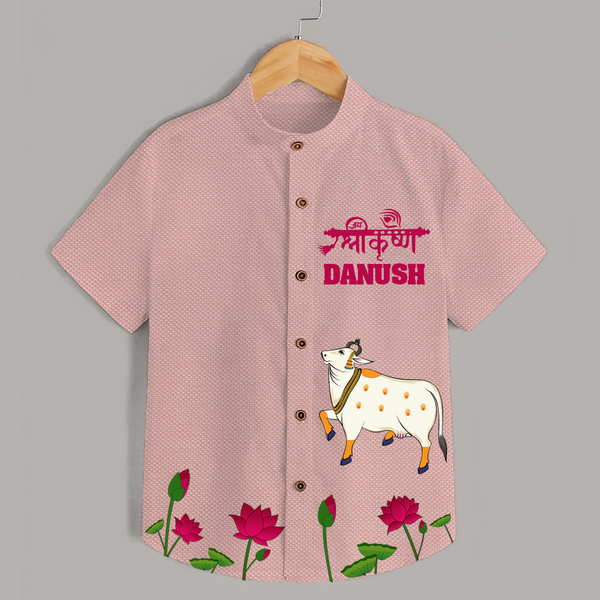 Jai Shree Krishna Shirt | Custom Baby Shirt to Celebrate Krishna's Name - PEACH - 0 - 6 Months Old (Chest 23")
