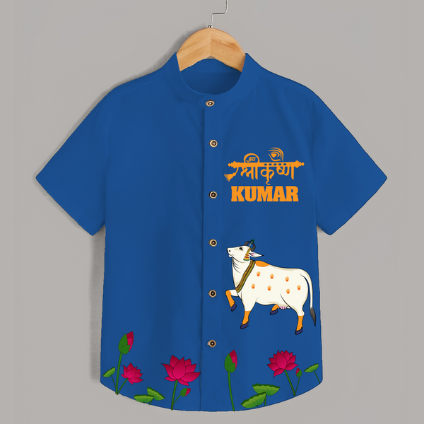 Jai Shree Krishna Shirt | Custom Baby Shirt to Celebrate Krishna's Name - COBALT BLUE - 0 - 6 Months Old (Chest 23")