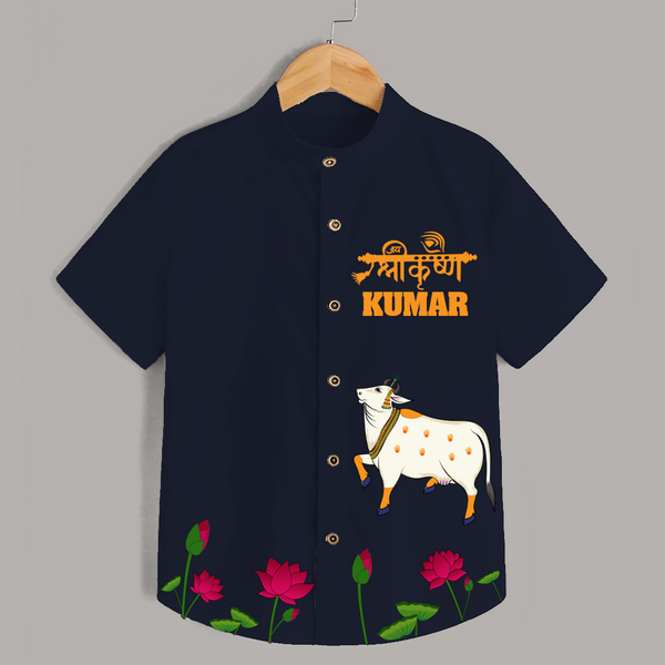 Jai Shree Krishna Shirt | Custom Baby Shirt to Celebrate Krishna's Name - NAVY BLUE - 0 - 6 Months Old (Chest 23")