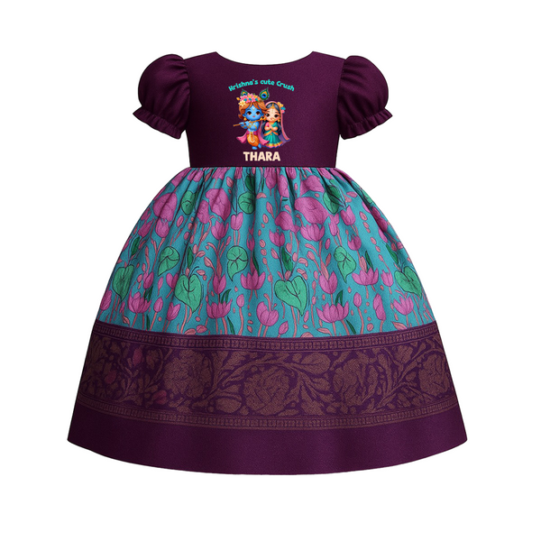 Krishna's Cute Crush Pattupavadai | Custom Baby Pattupavadai with Krishna - GRAPE - 0 - 3 Months Old (Chest 18")