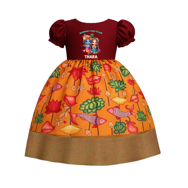 Krishna's Cute Crush Pattupavadai | Custom Baby Pattupavadai with Krishna - RED - 0 - 3 Months Old (Chest 18")