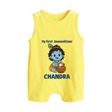 My First Janmashtami Little Krishna Butter Pot Print Button Romper - PASTEL YELLOW - New Born (Chest 18")