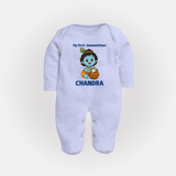 My First Janmashtami Little Krishna Butter Pot Print Fullbody suit - BABY BLUE - New Born (Chest 7.5")