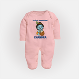 My First Janmashtami Little Krishna Butter Pot Print Fullbody suit - BABY PINK - New Born (Chest 7.5")