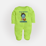 My First Janmashtami Little Krishna Butter Pot Print Fullbody suit - LIME GREEN - New Born (Chest 7.5")