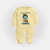 My First Janmashtami Little Krishna Butter Pot Print Fullbody suit - PASTEL YELLOW - New Born (Chest 7.5")