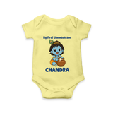 My First Janmashtami Little Krishna Butter Pot Print Romper - PASTEL YELLOW - New Born (Chest 14")