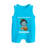 Little Radha Krishna Divine Charm Print Button Romper - SKY BLUE - New Born (Chest 18")