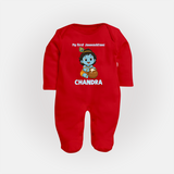 My First Janmashtami Little Krishna Butter Pot Print Fullbody suit - RED - New Born (Chest 7.5")