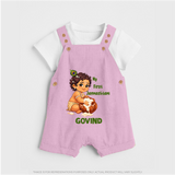 My First Janmashtami Makhan Chor Krishna Print Dungaree - BABY PINK - 0 - 5 Months Old (Chest 18")